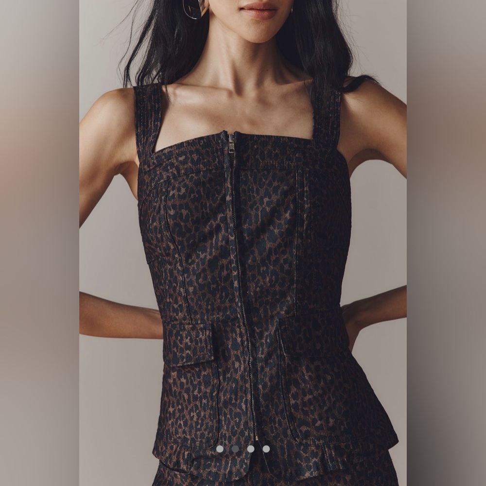 Pilcro Anthropologie Leopard Print Zip Front Fitted Tank Top Size S NWT